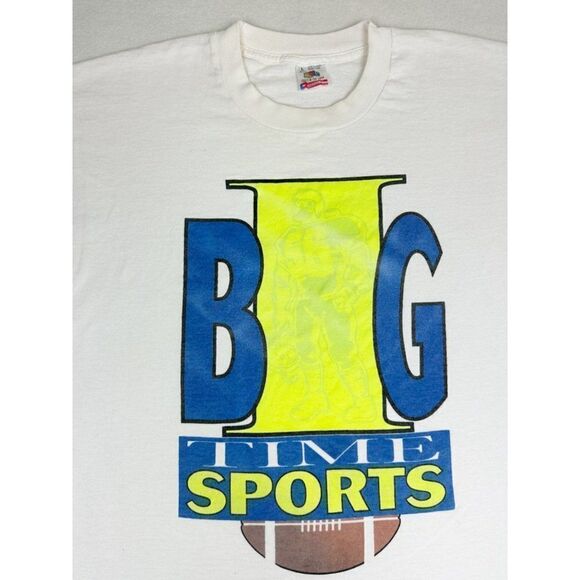 Vintage 90s Big Time Sports T-Shirt White Large Football Single Stitch - Picture 5 of 10